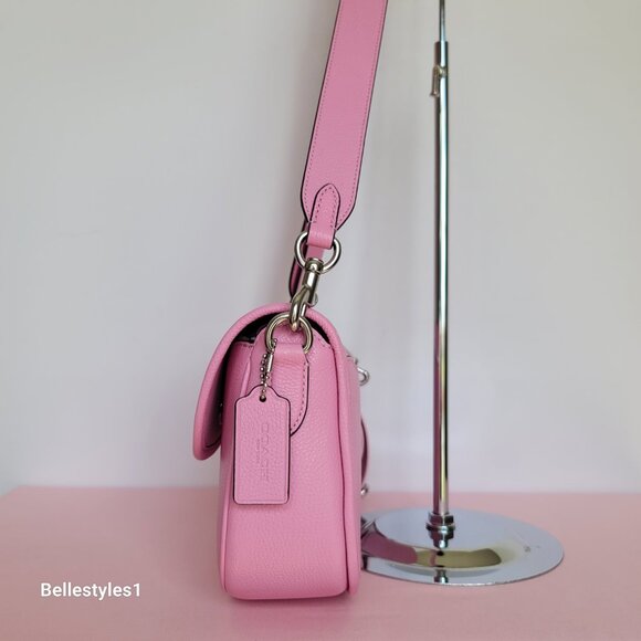 COACH Willow Saddle Pebbled Leather Saddle Crossbody Bag- Vivid Pink 🎈$265. - Picture 9 of 16